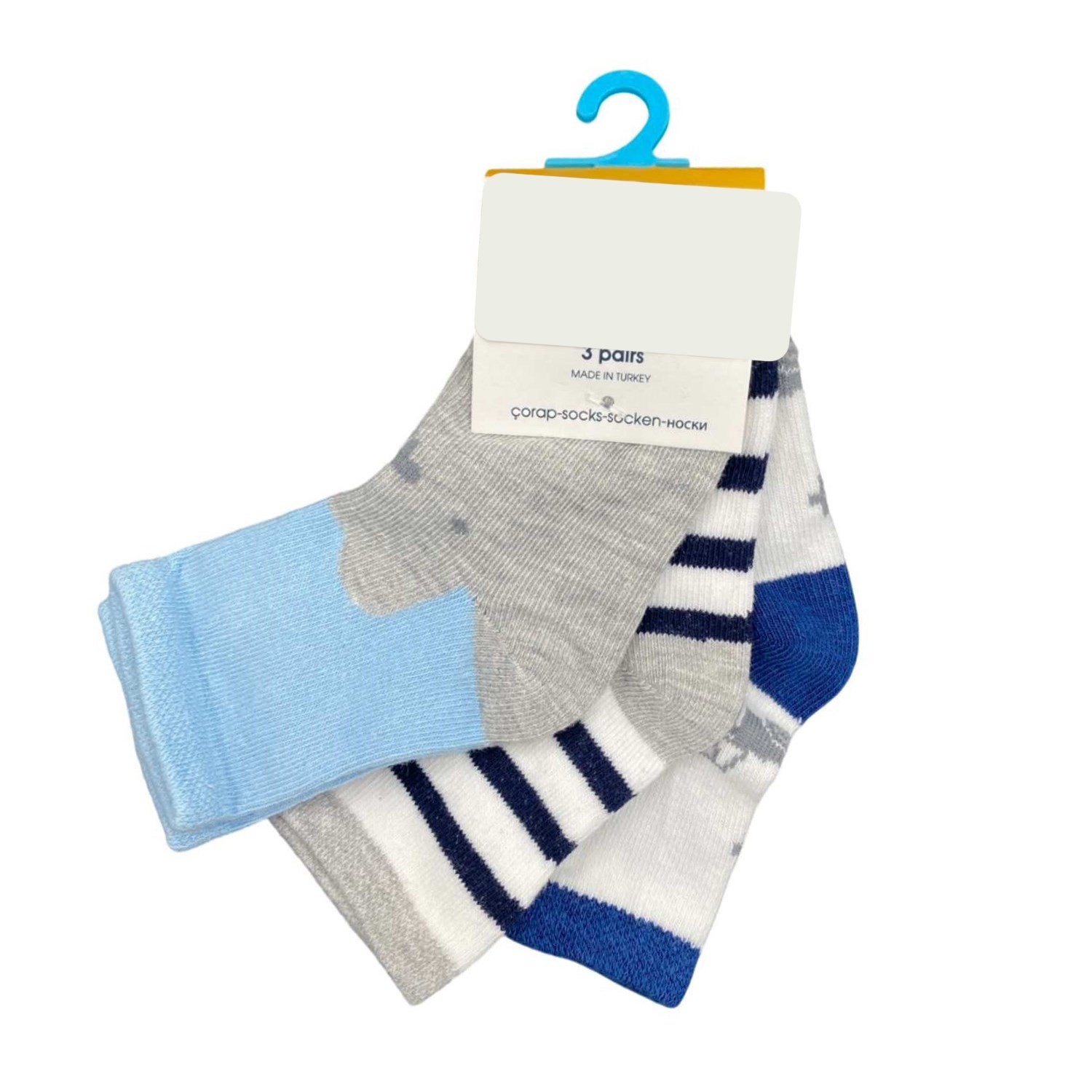 Defne Baby 3lü Bebek Çorabı E025-22 Mavi-Gri