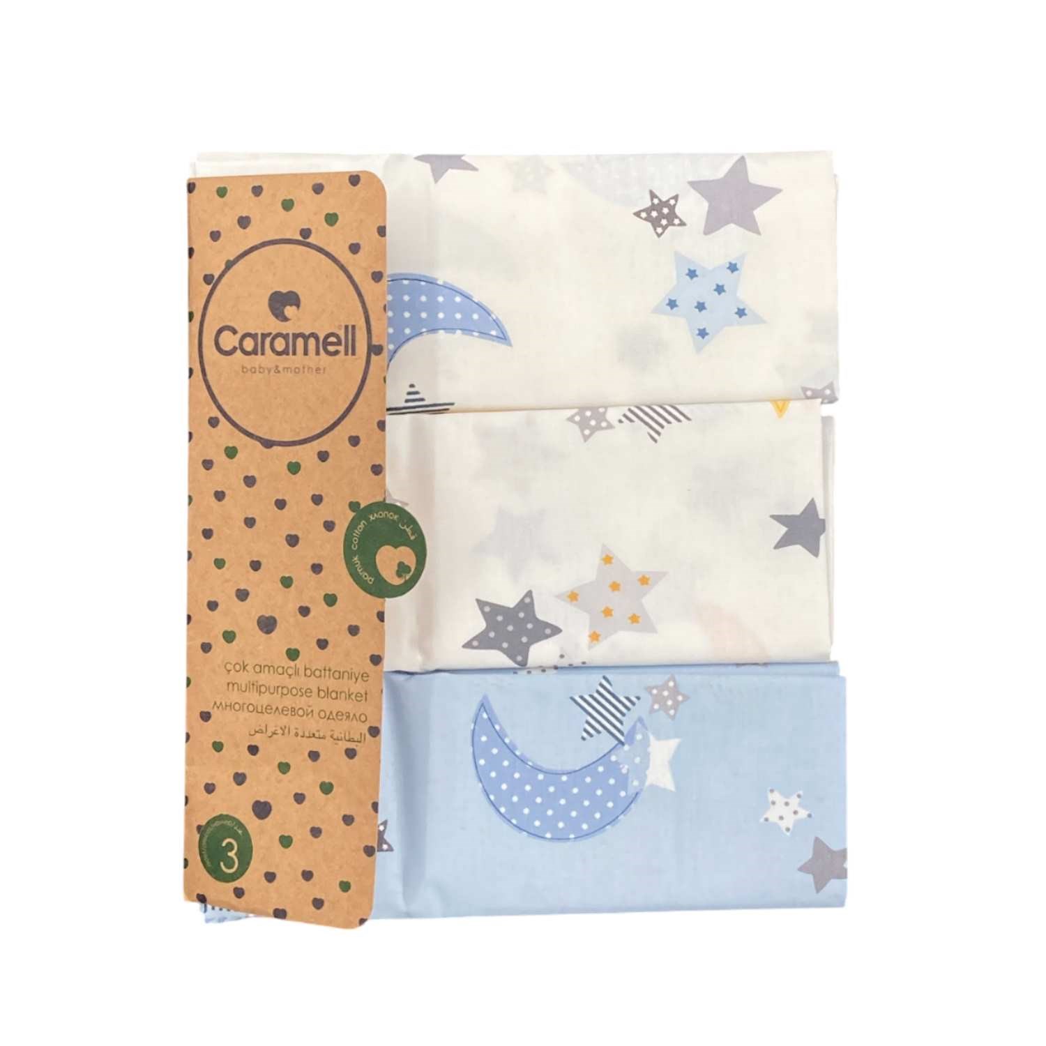 Caramell 3'lü Çok Amaçlı Battaniye 80X90 Cm 9392 Beyaz-Mavi-Gri