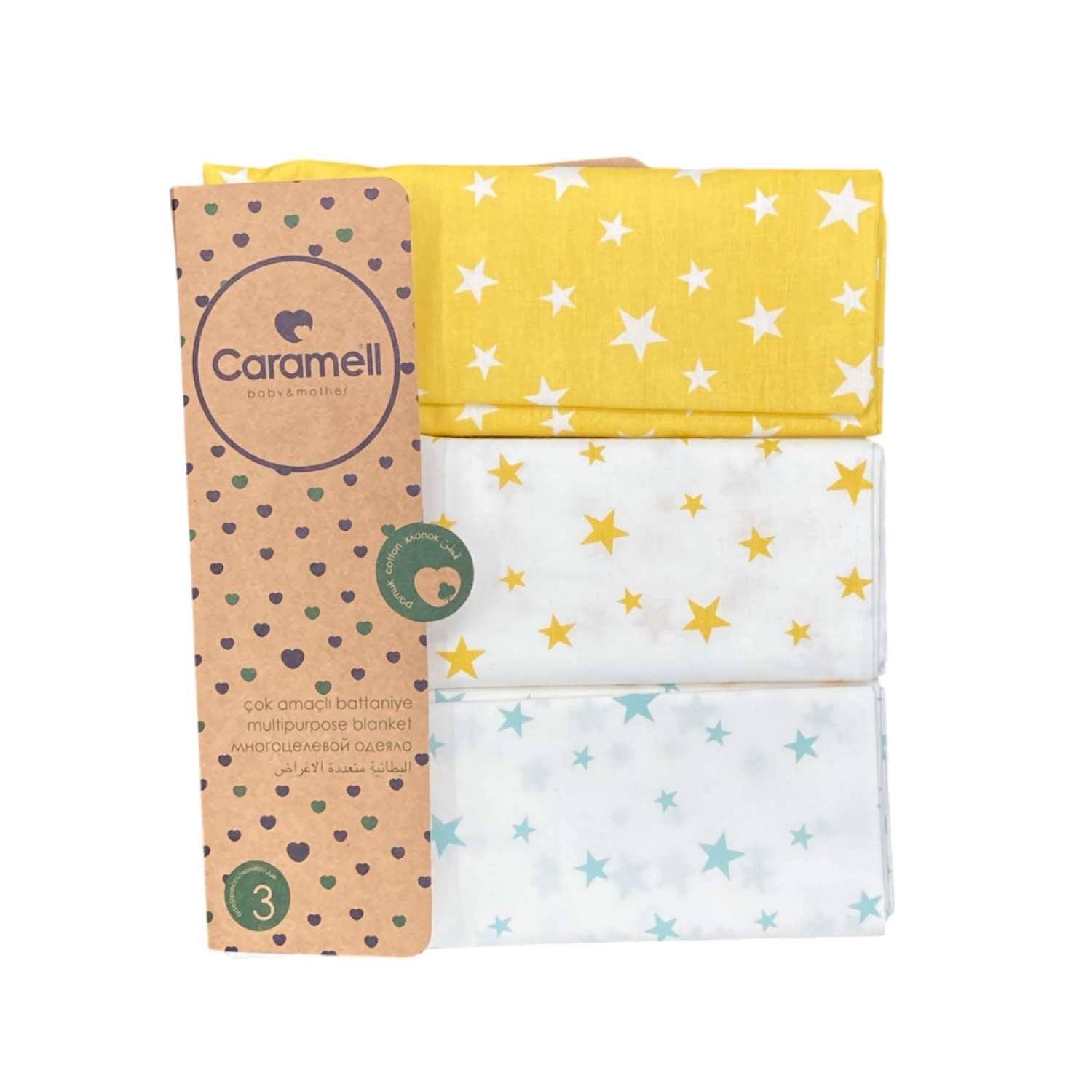 Caramell 3'lü Çok Amaçlı Battaniye 80X90 Cm 9392 Beyaz-Mint-Sarı