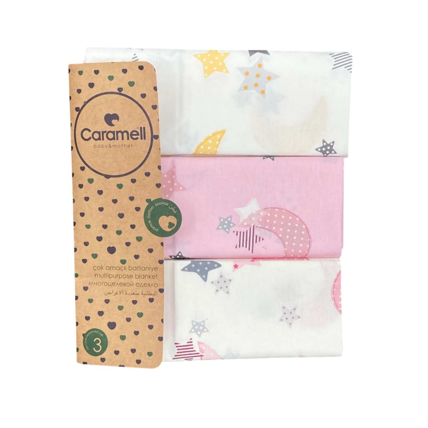 Caramell 3'lü Çok Amaçlı Battaniye 80X90 Cm 9392 Beyaz-Pembe-Gri