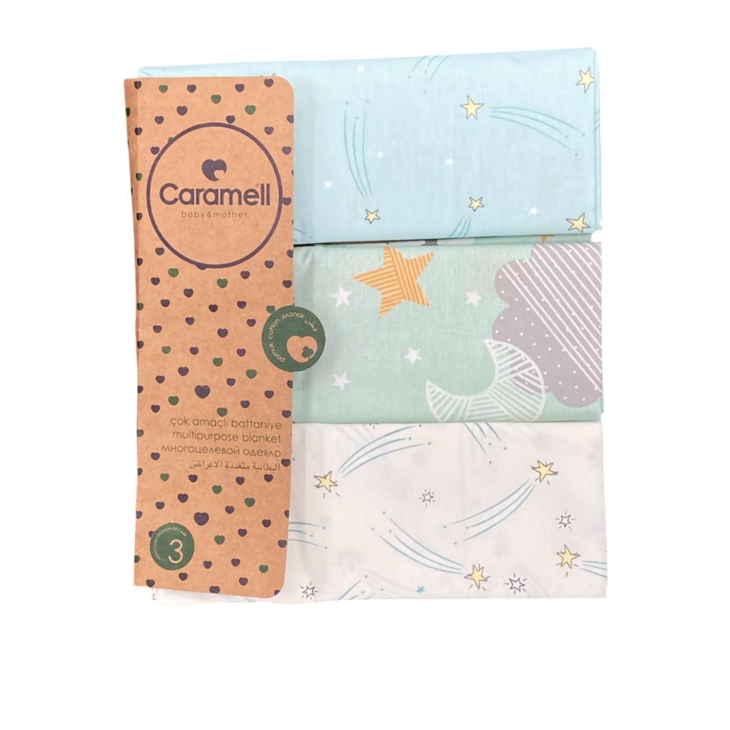 Caramell 3'lü Çok Amaçlı Battaniye 80X90 Cm 9392 Yeşil-Beyaz-Mint