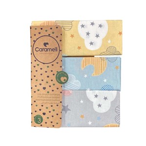 Caramell 3'lü Çok Amaçlı Battaniye 80X90 Cm 9392 Gri-Mavi-Sarı