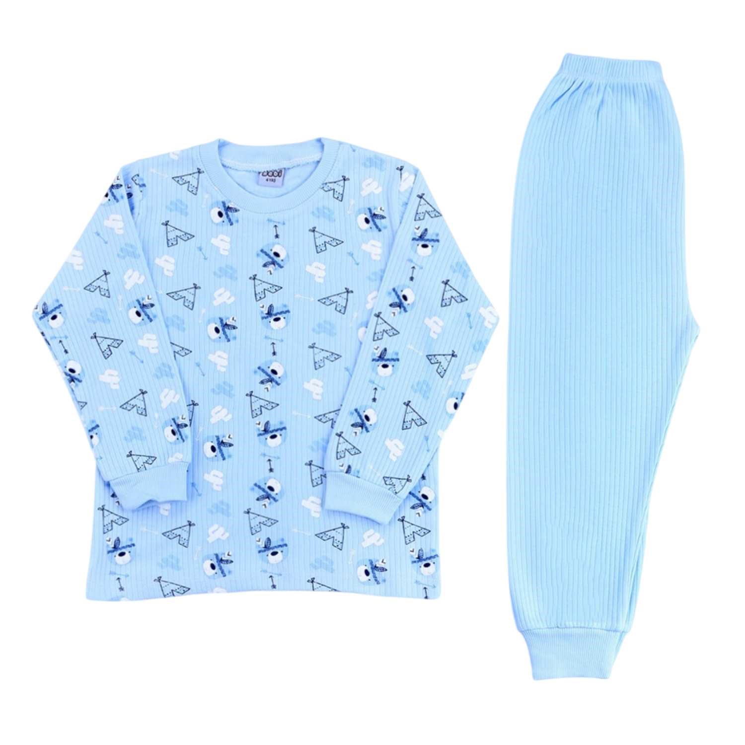 Sebi Bebe Kızılderili Ayıcık Pijama Takım 9147 Mavi