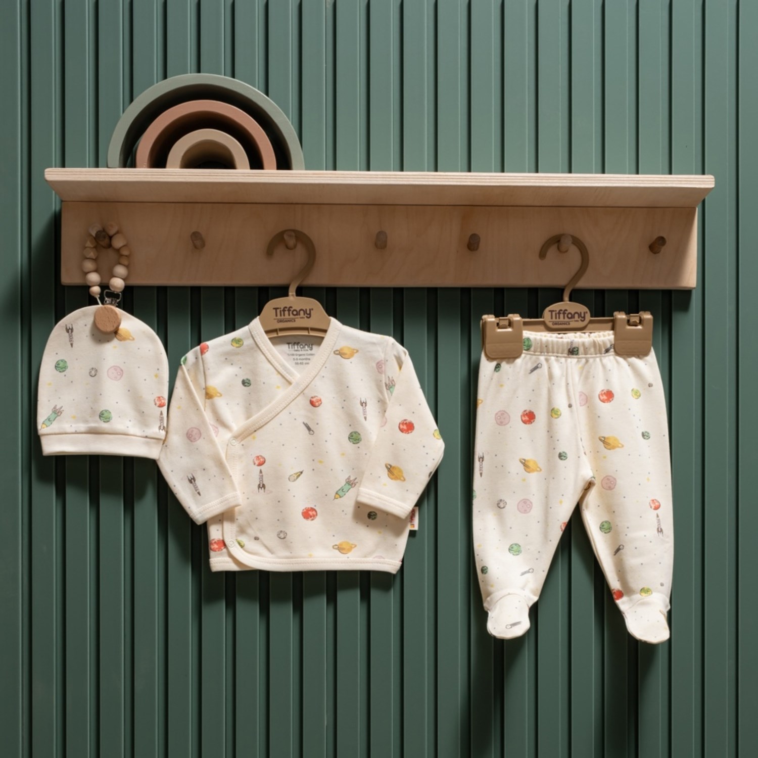Tiffany Baby Organic Space Theme 3'lü Zıbın Set 44078 Ekru