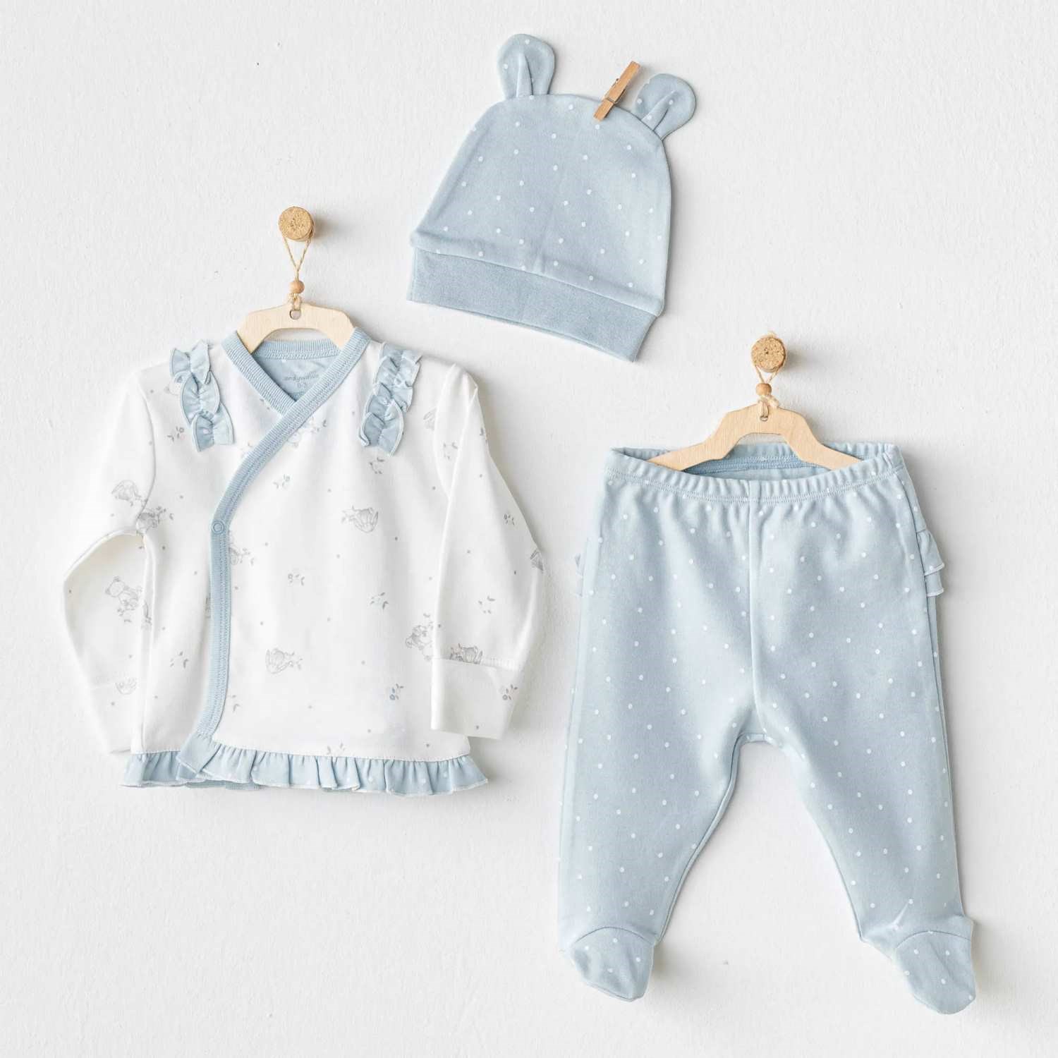Andywawa Bunny Bear 3'lü Bebek Zıbın AC25646 Mavi