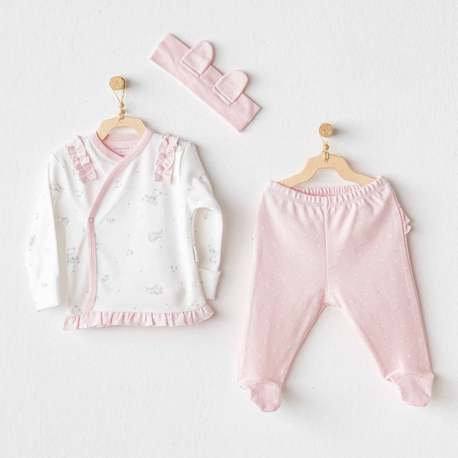 Andywawa Bunny Bear 3'lü Bebek Zıbın AC25647 Pembe