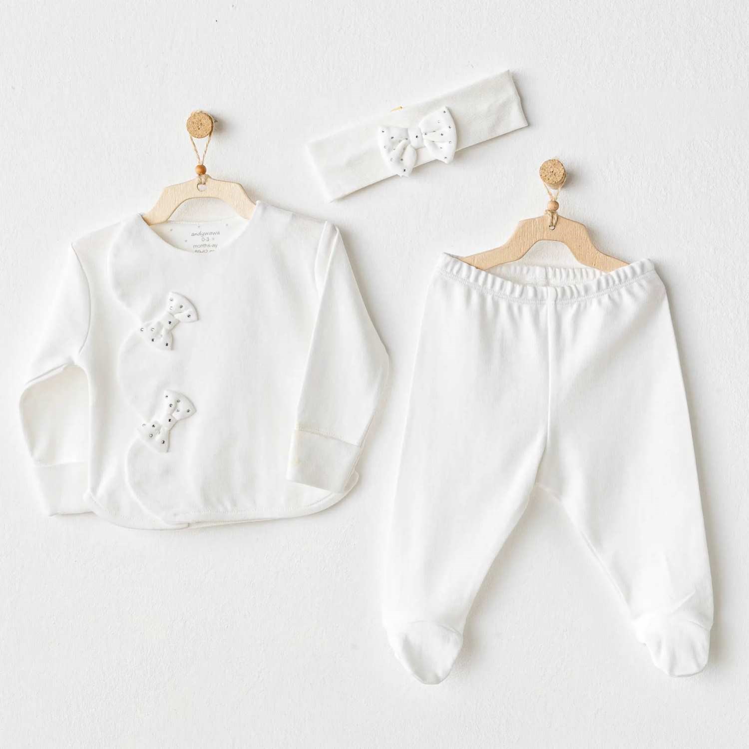 Andywawa Chic Girl 3'lü Bebek Zıbın Set AC25824 Ekru