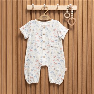 Tiffany Baby Müslin Sweet Theme Yarım Kol Kısa Tulum 60091 Ekru