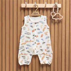 Tiffany Baby Müslin Caravan Theme Kısa Atlet Tulum 61023 Ekru