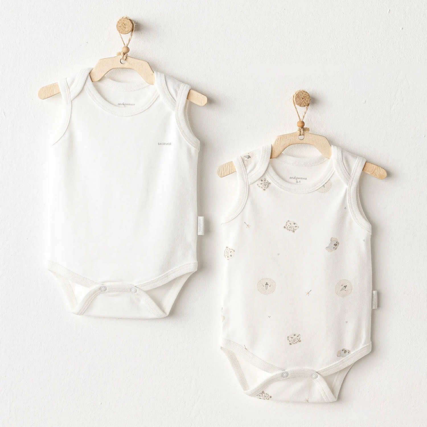 Andywawa Happy Animals 2'li Body AC25844 Ekru
