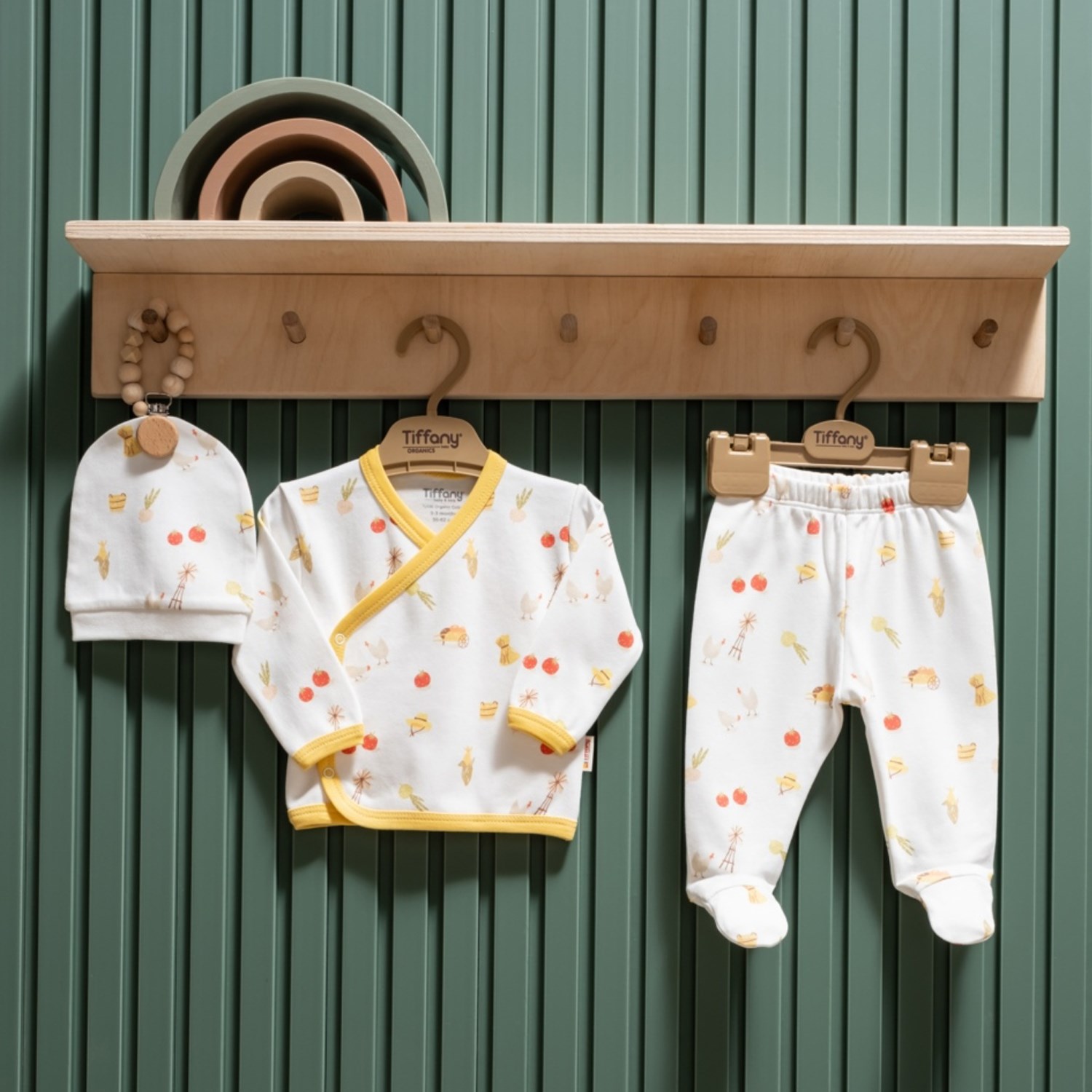Tiffany Baby Strawberry Organik Theme 3'lü Zıbın Set 45078 Ekru