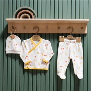 Tiffany Baby Strawberry Organik Theme 3'lü Zıbın Set 45078 Ekru