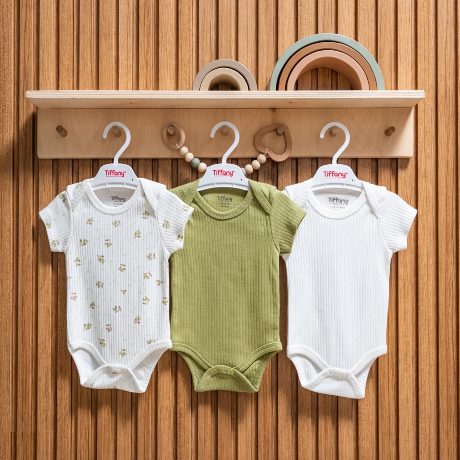 Tiffany Baby Green Plant Theme 3'lü Yarım Kol Body 48008 Ekru