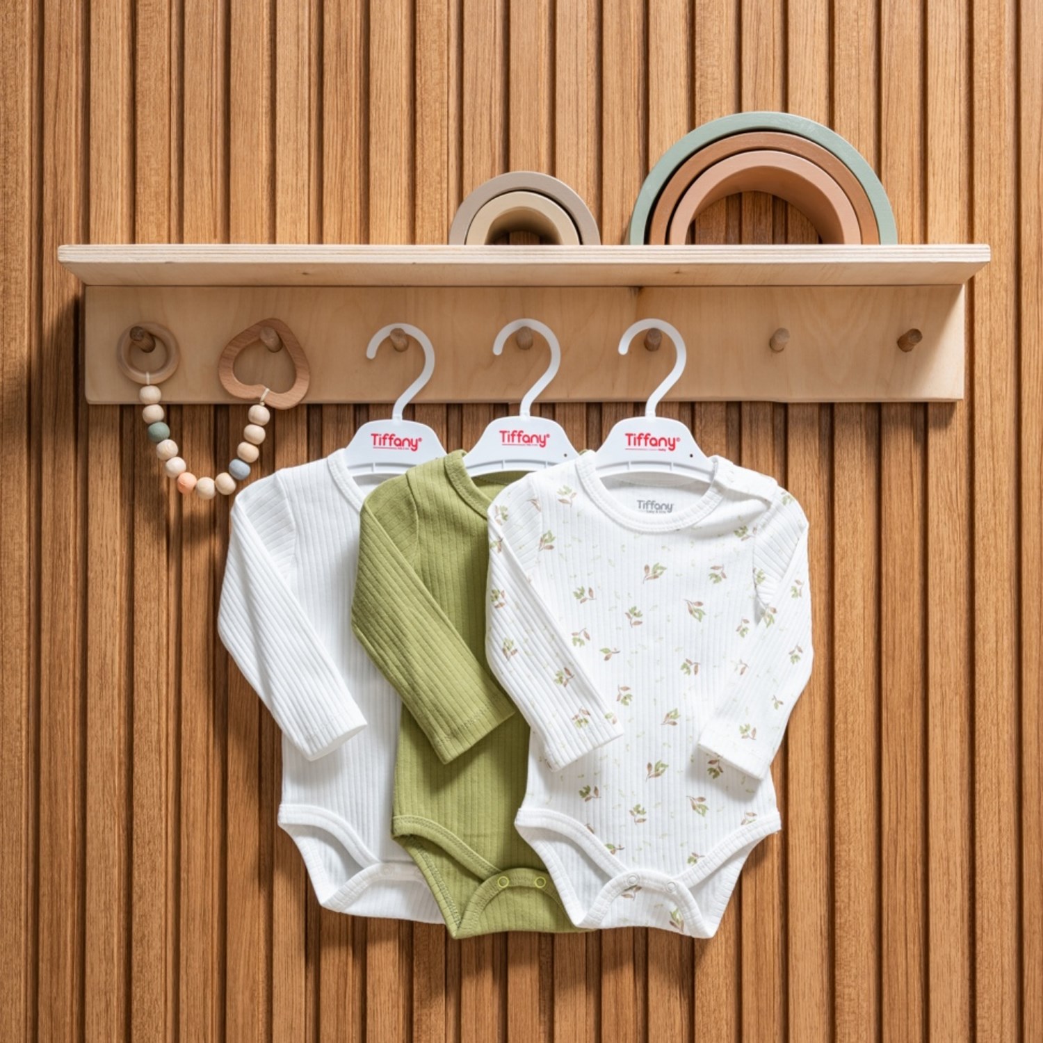 Tiffany Baby Green Plant Theme 3'lü Uzun Kol Body 48011 Ekru