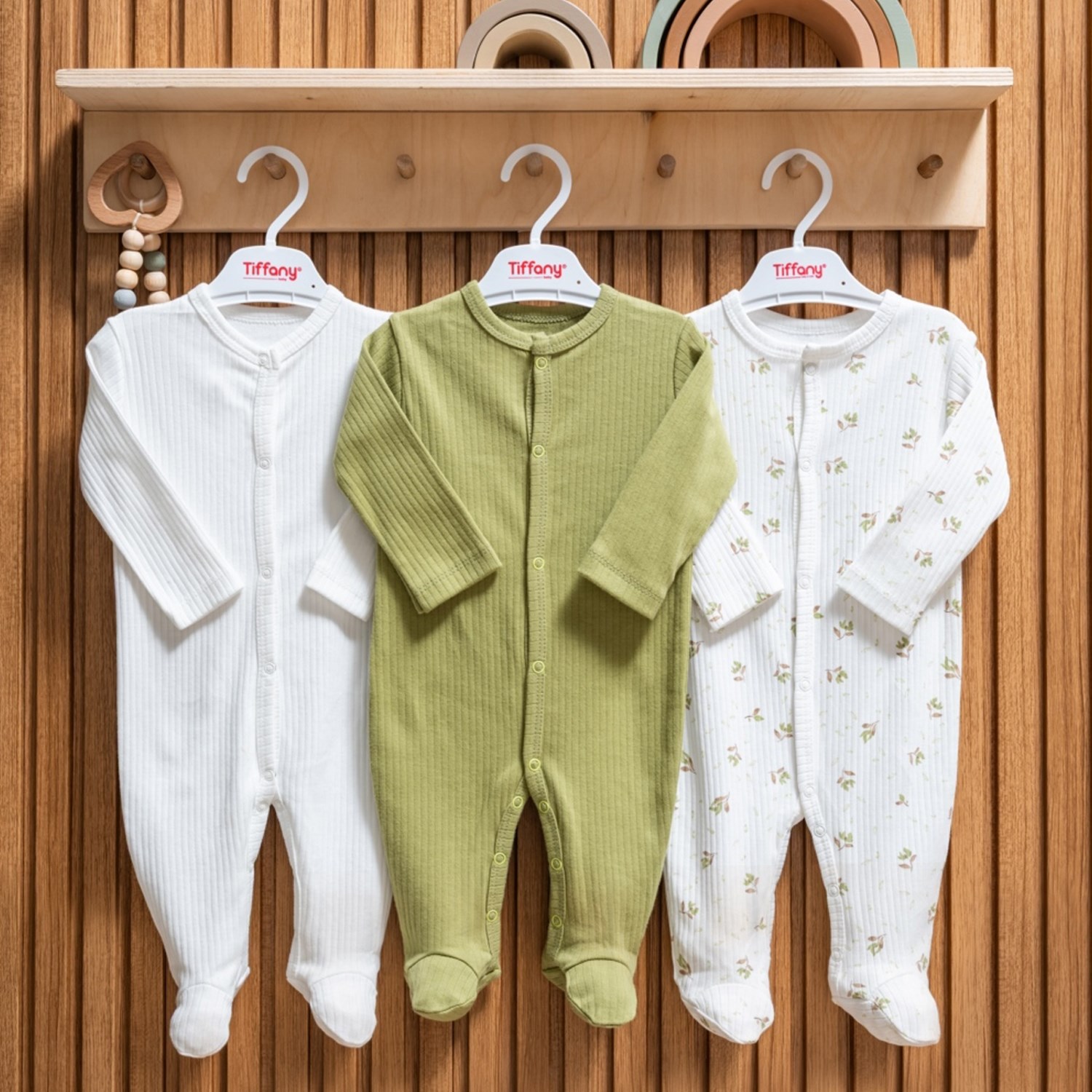 Tiffany Baby Green Plant Theme 3'lü Patikli Tulum 48040 Ekru