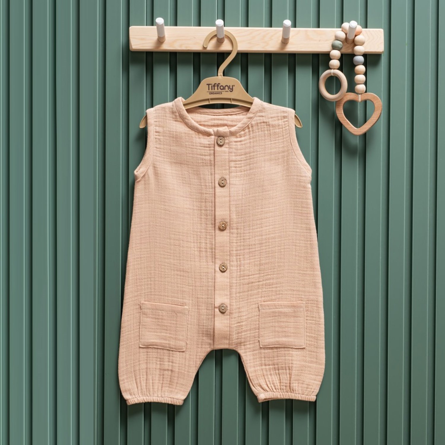Tiffany Baby Müslin Theme Kısa Atlet Tulum 26023 Bej