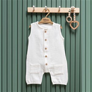 Tiffany Baby Müslin Theme Kısa Atlet Tulum 26023 Ekru