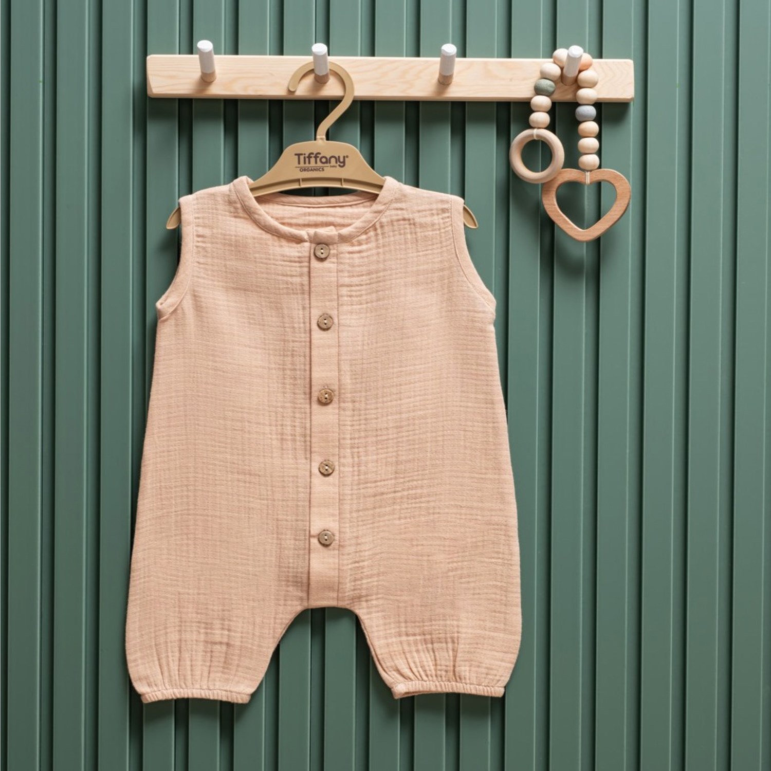 Tiffany Baby Müslin Theme Yarım Kol Uzun Tulum 26091 Bej