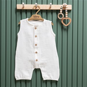 Tiffany Baby Müslin Theme Yarım Kol Uzun Tulum 26091 Ekru