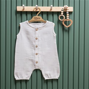 Tiffany Baby Müslin Theme Yarım Kol Uzun Tulum 26091 Gri