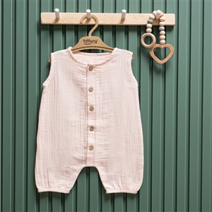 Tiffany Baby Müslin Theme Yarım Kol Uzun Tulum 26091 Pudra