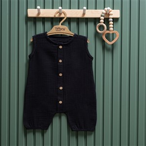 Tiffany Baby Müslin Theme Yarım Kol Uzun Tulum 26091 Siyah