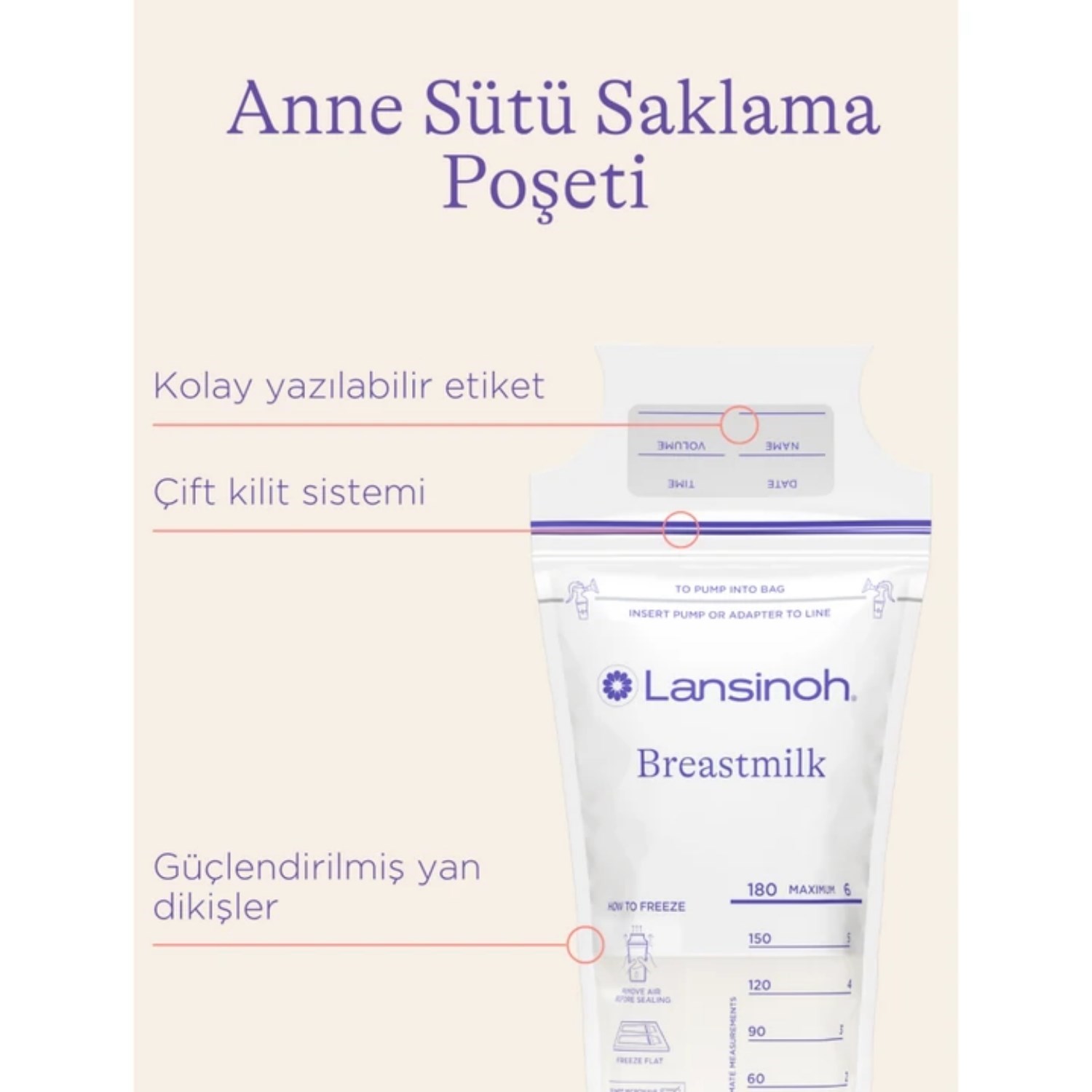 Lansinoh Süt Saklama Poşeti 50'li 40073 Şeffaf