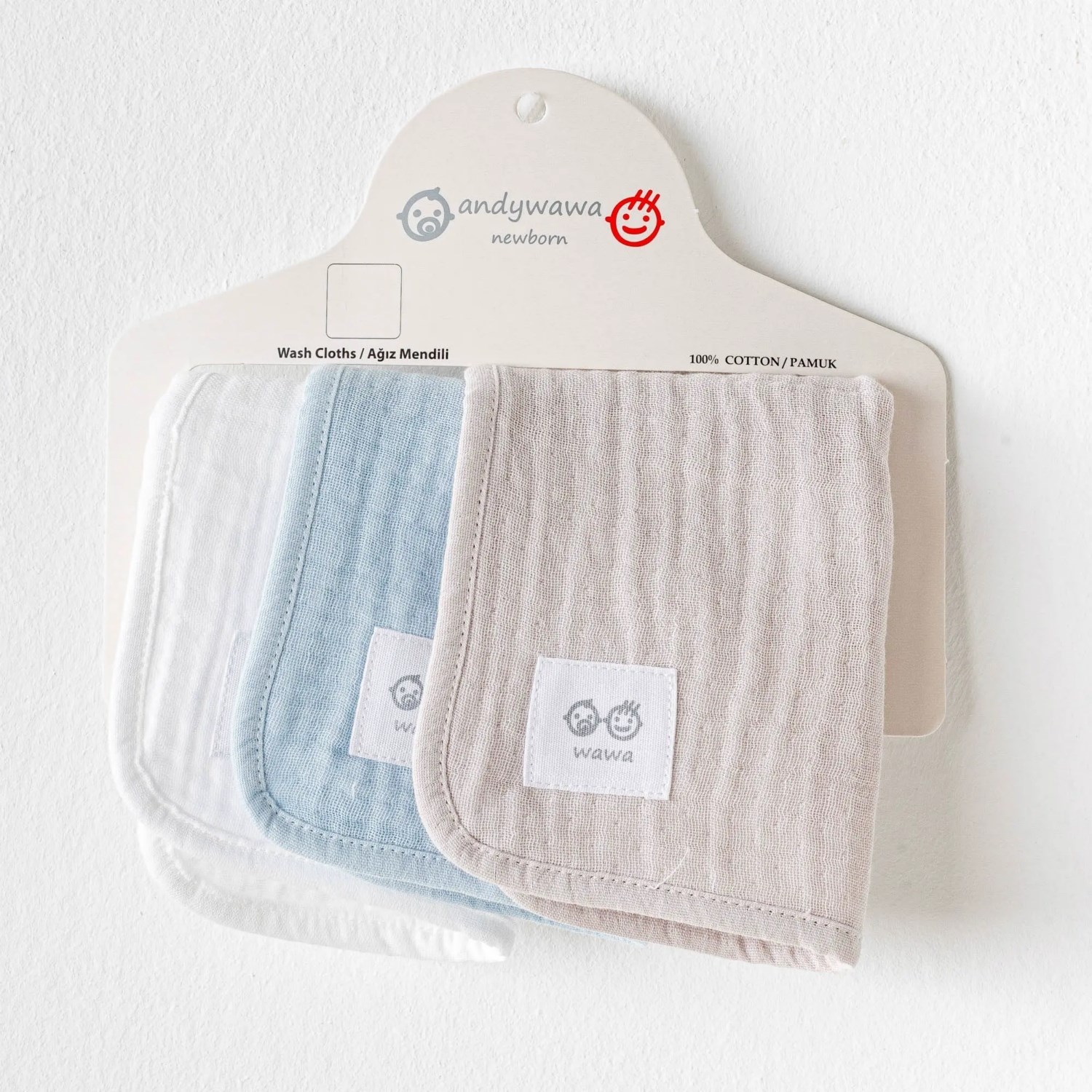 Andywawa Washcloths 3'lü Bebek Ağız Mendili AC25860 Mavi