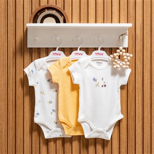 Tiffany Baby Tractor Theme 3'lü Yarım Kol Body 49008 Ekru