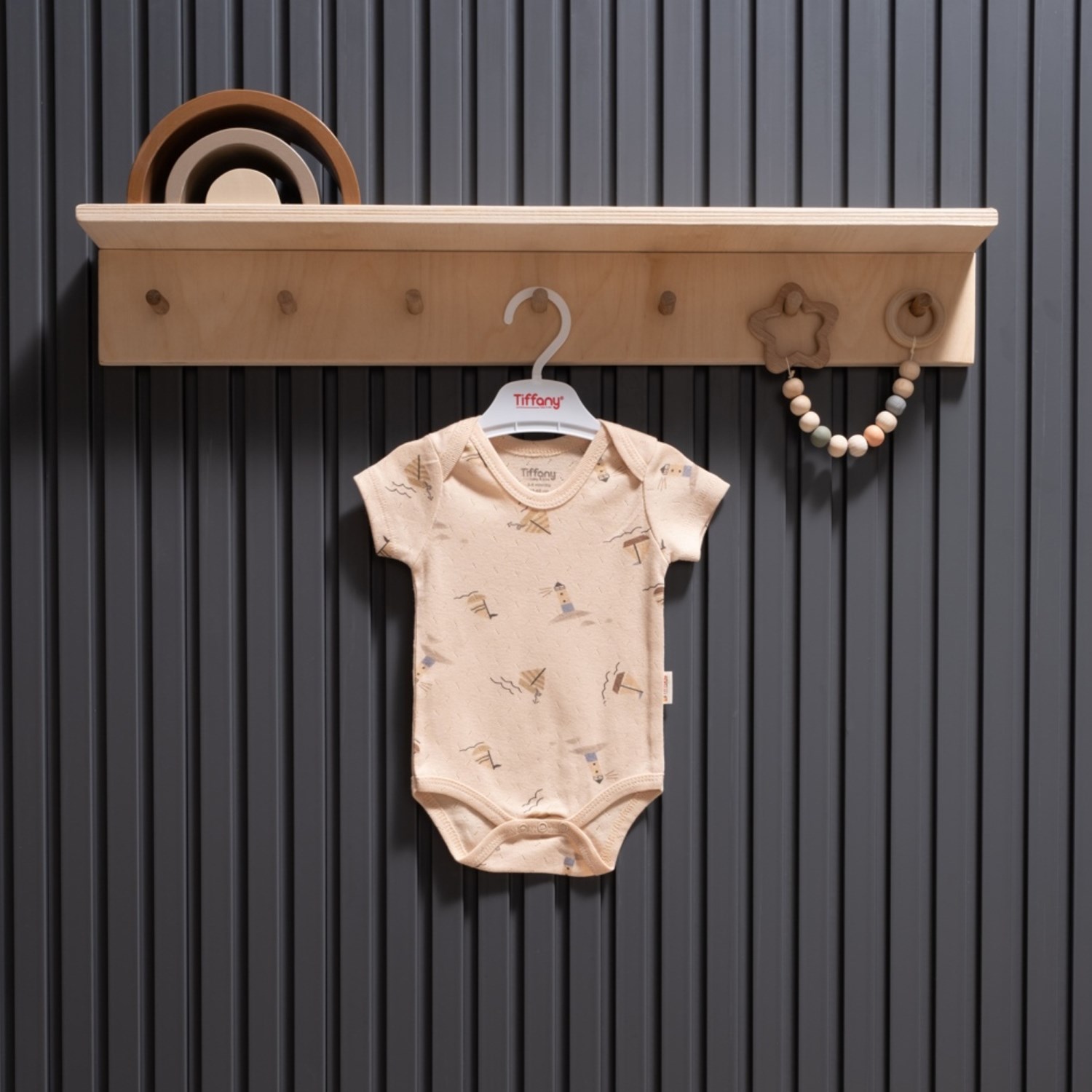 Tiffany Baby Boat Jakarlı Theme Yarım Kol Body 43008 Bej