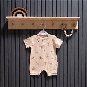 Tiffany Baby Boat Jakarlı Theme Yarım Kol Kısa Tulum 43026 Bej