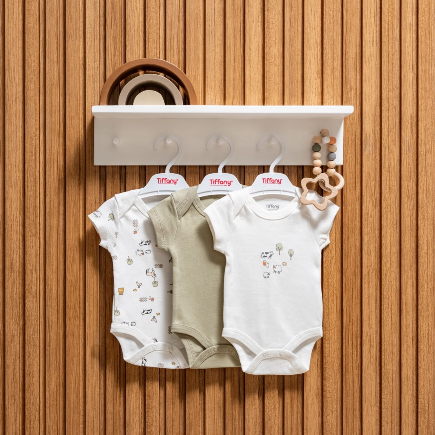 Tiffany Baby Farm Village Theme 3'lü Yarım Kol Body 51008 Ekru