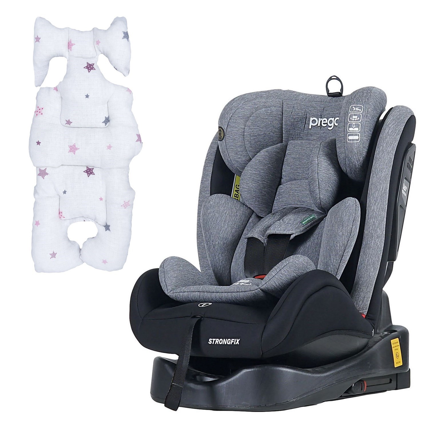 Prego StrongFix Oto Koltuğu-Müslin Oto Koltuk Minderi Gri-Beyaz Pembe