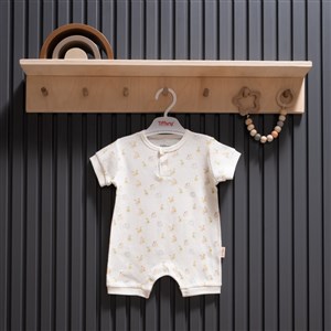Tiffany Baby Pear Jakarlı Theme Yarım Kol Kısa Tulum 40026 Ekru