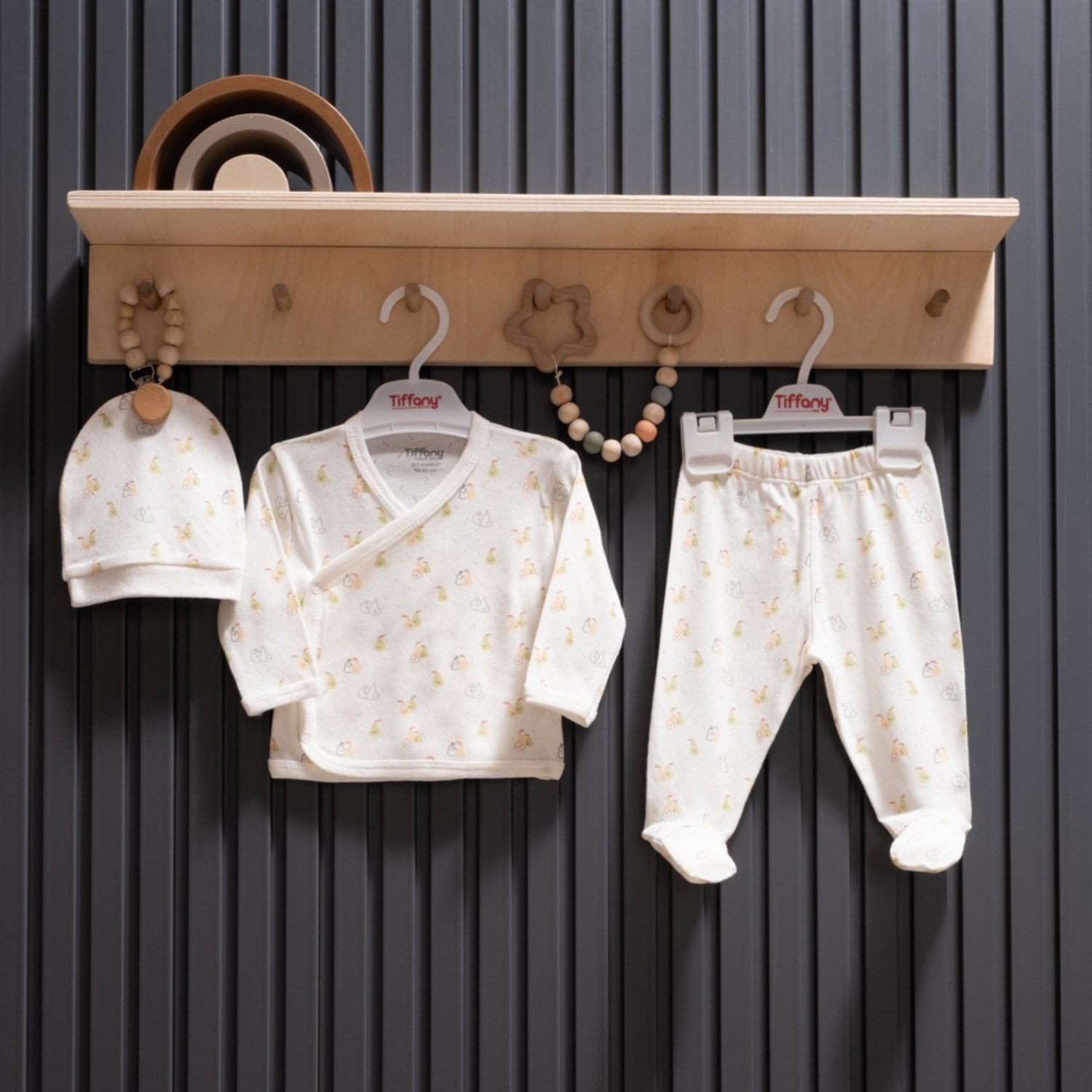 Tiffany Baby Pear Jakarlı Theme 3'lü Zıbın Set 40078 Ekru