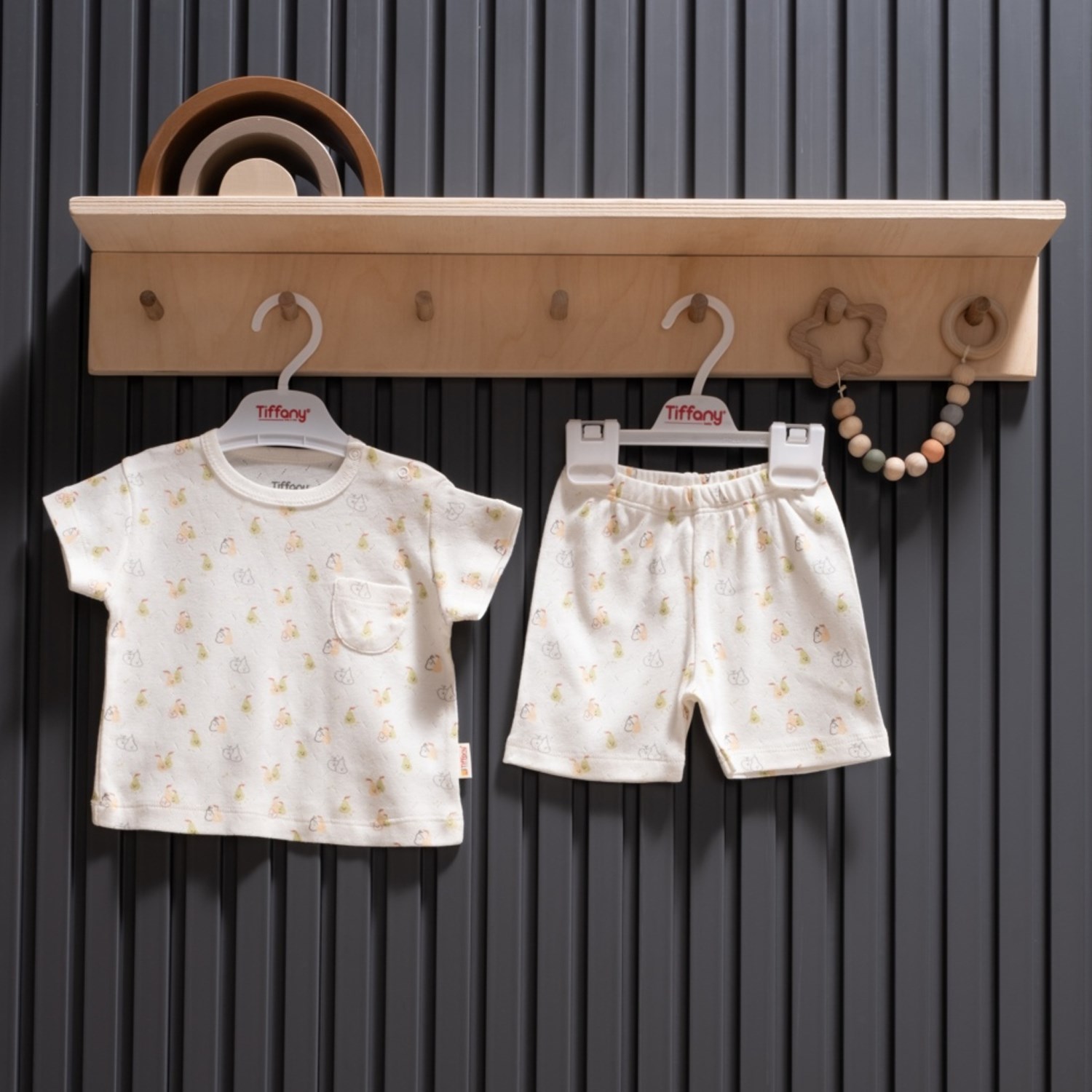Tiffany Baby Pear Jakarlı Theme Şortlu Takım 40104 Ekru