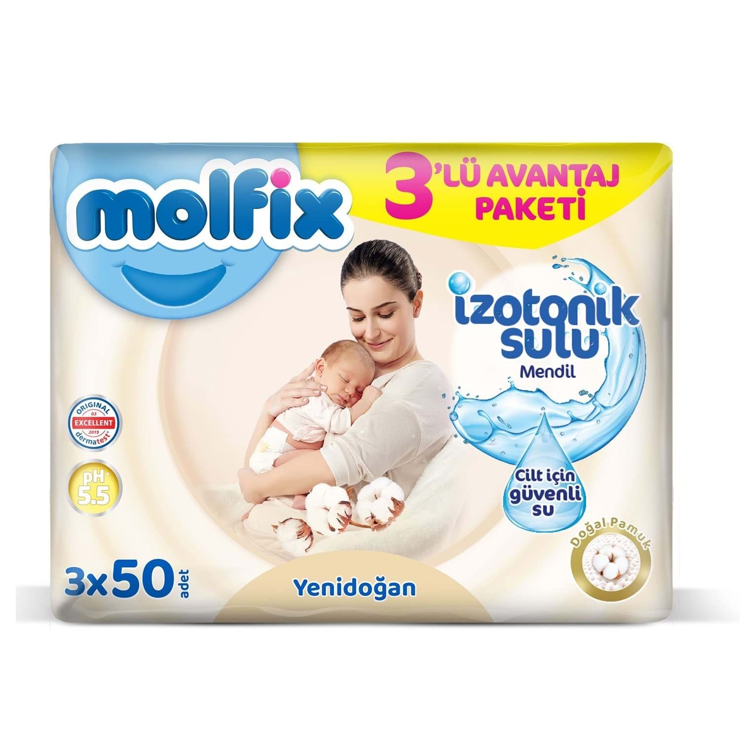 Molfix Yenidoğan İzotonik Sulu Mendil 3x50 Adet 