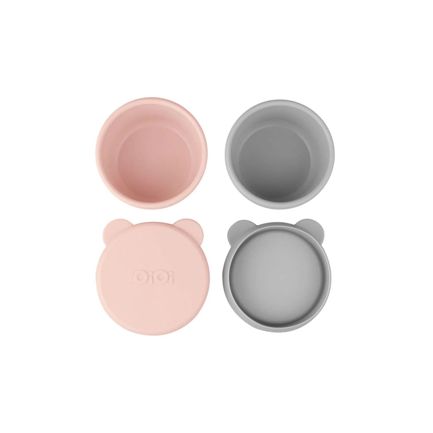 OiOi Silikon Kapaklı Kase 2'li Mini Bites Pinky Pink-Powder Grey