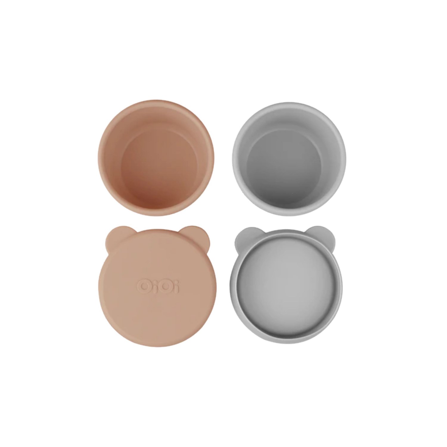 OiOi Silikon Kapaklı Kase 2'li Mini Bites Woody Brown-Powder Grey