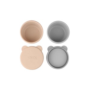 OiOi Silikon Kapaklı Kase 2'li Mini Bites Bubble Beige-Powder Grey