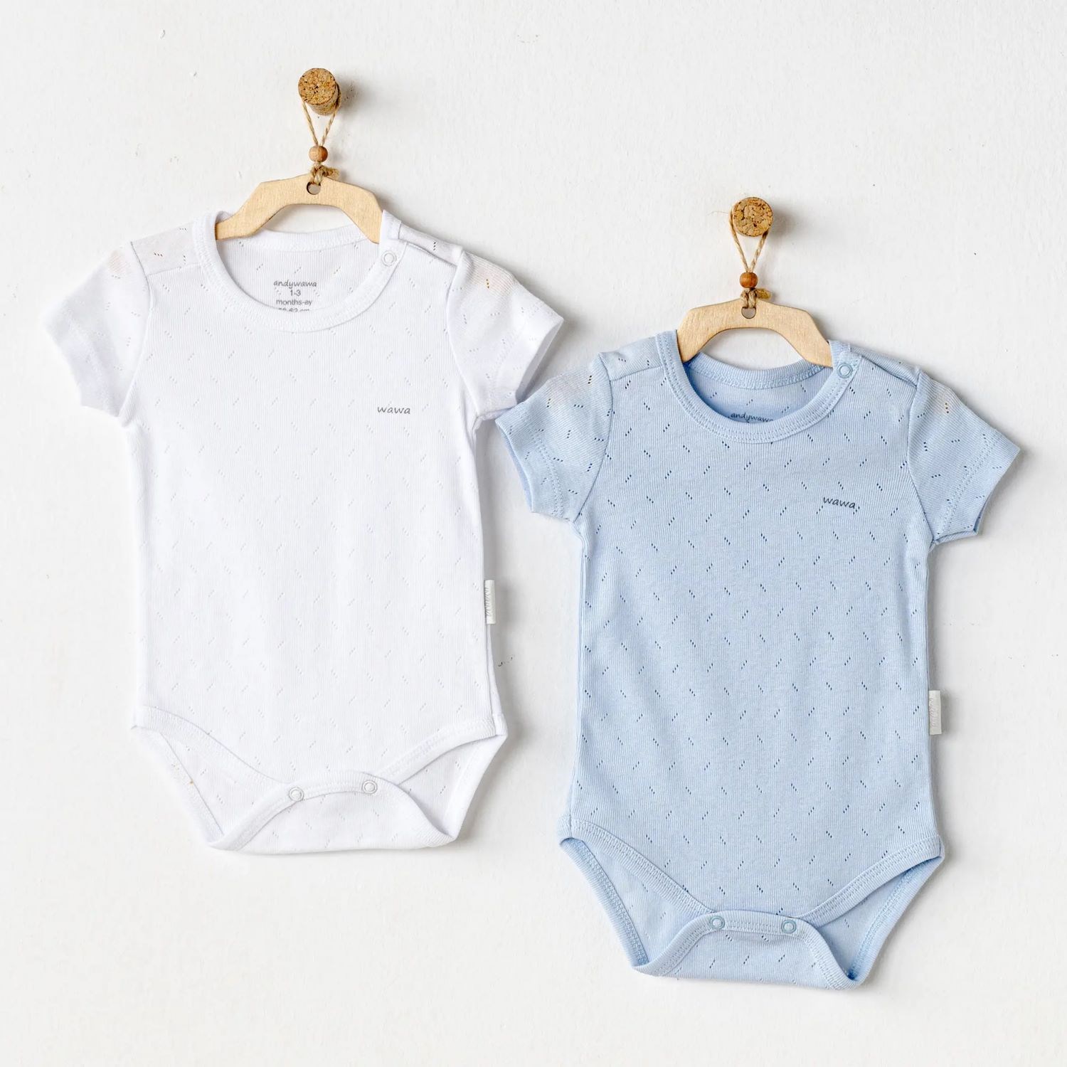 Andywawa Jacquard Basic 2'li Body AC25554 Mavi-Beyaz