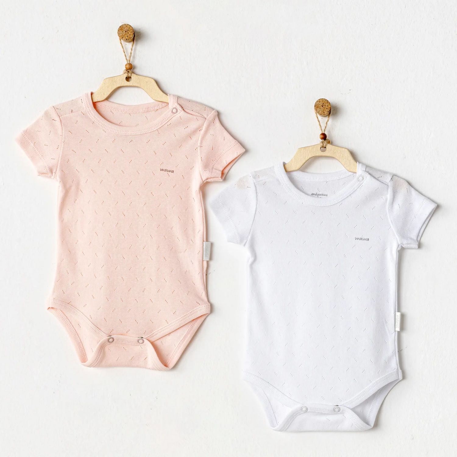 Andywawa Jacquard Basic 2'li Body AC25554 Pembe-Beyaz