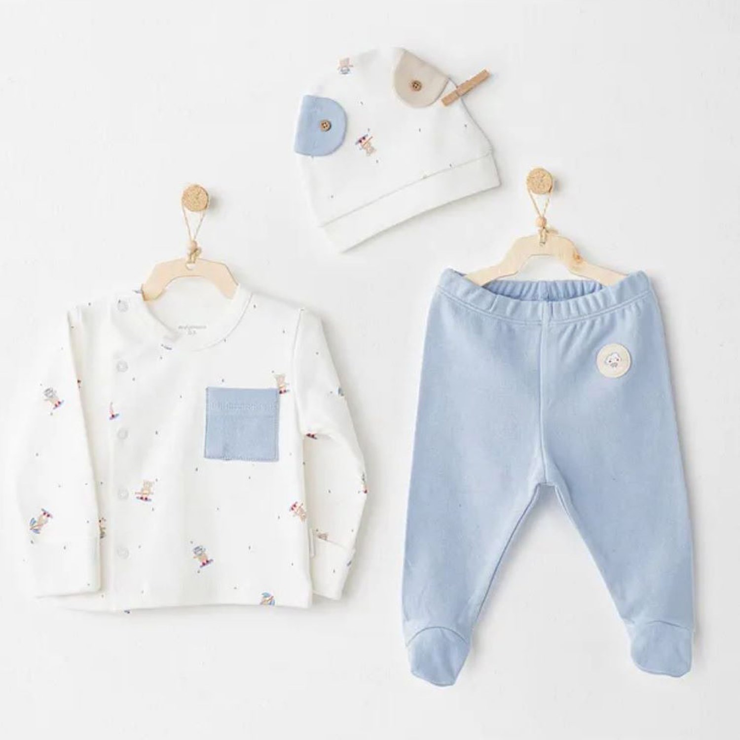 Andywawa 3'lü Bebek Zıbın Takımı AC26073 Mavi