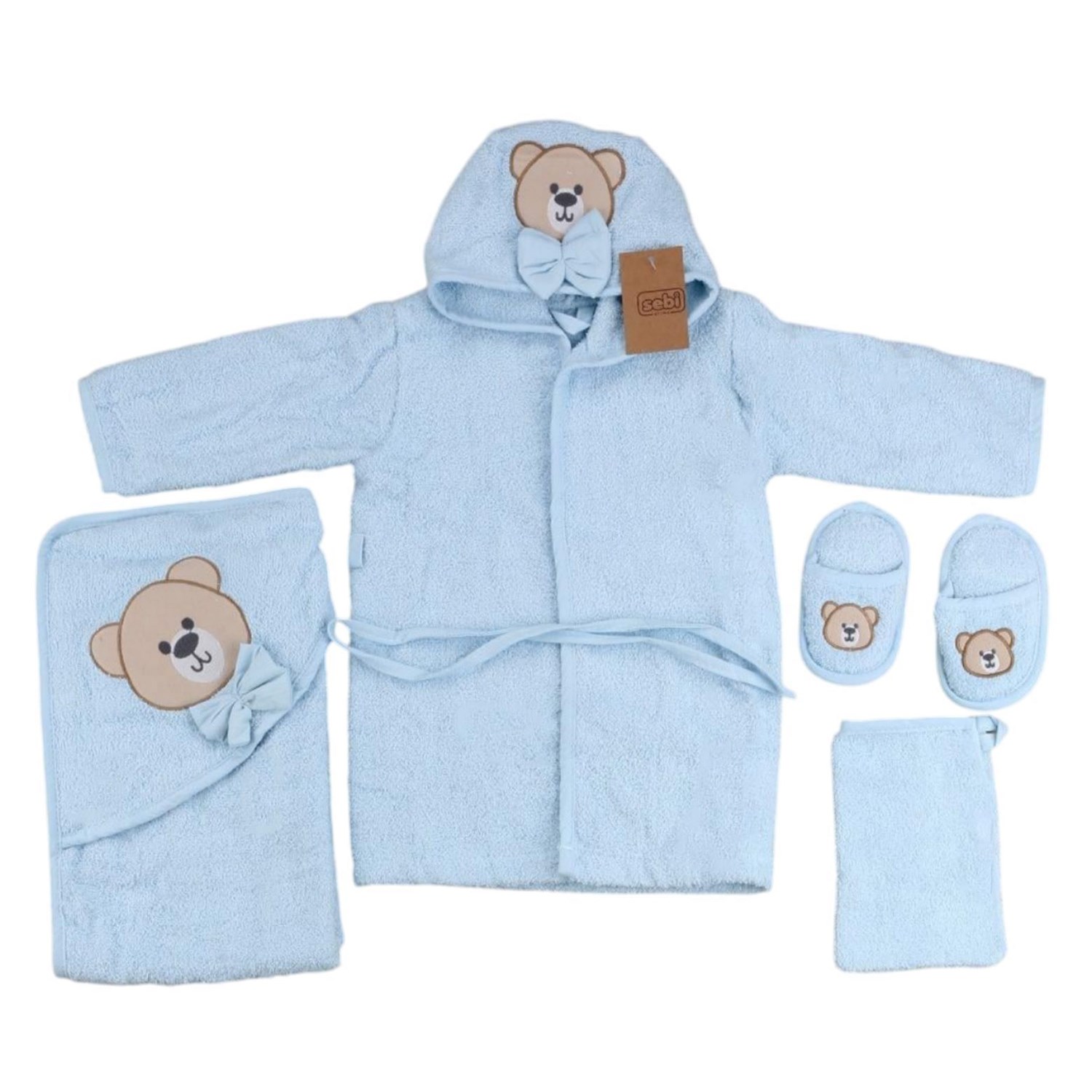 Sebi Ayı Desenli Bebek Bornoz Takımı 134