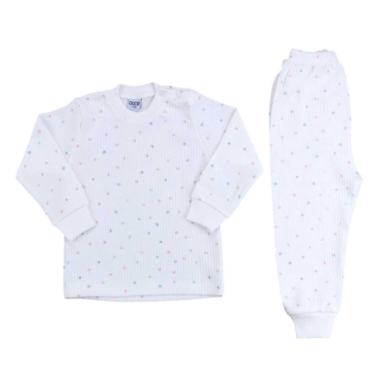 Sebi Bebe Nokta Çiçek Pijama Takım 9154 Beyaz-Pembe