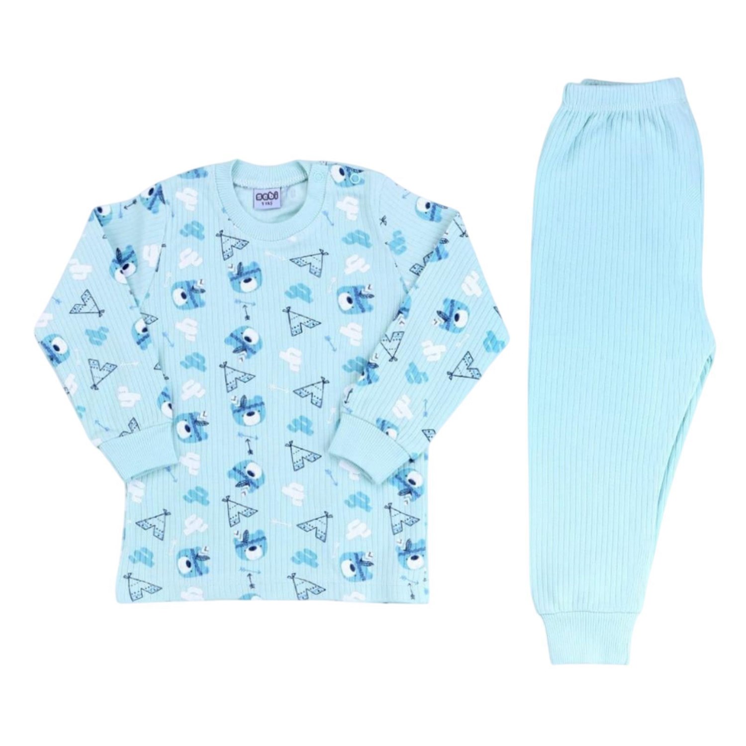 Sebi Bebe Kızıldereli Ayıcık Pijama Takımı 9146 Mint