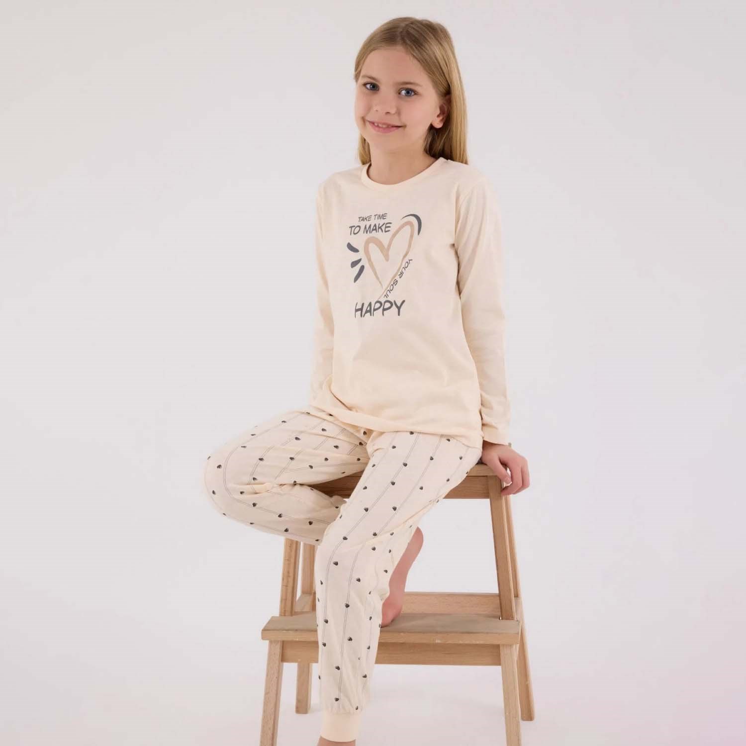 Arnetta Kız Çocuk Pijama Takımı 3434 Krem