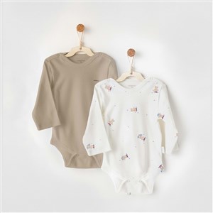Andywawa 2'li Bebek Body AC26075 Bej-Ekru