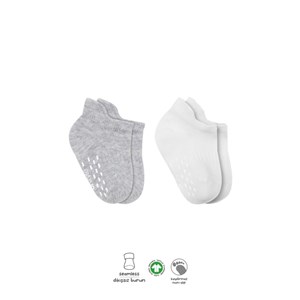 Bistyle 2'li Basic Kaymaz Çorap 20103 Gri-Beyaz