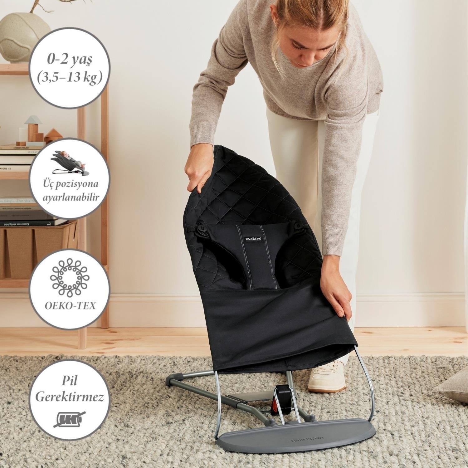 BabyBjörn Black   White Oyuncaklı Bliss Ana Kucağı Woven Black